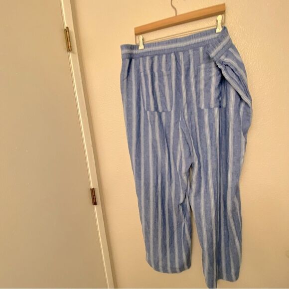 OLD NAVY high waist Linen coastal blue Stripe Wide Leg pull on plus pants XXL - Picture 3 of 11